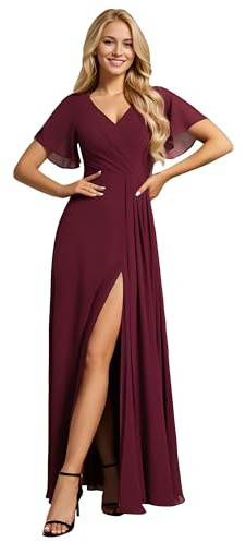 Ever-Pretty Vestido de Dama de Honor Elegante Manga Larga con Volantes Abertura Formal Burdeos 42