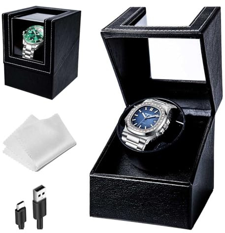Gziztx Single Watch Winder Quiet Automatic Watch Winder Box for 1 Watch, Bidirectional rotation, with USB Adapter, for Women and Men Mechanical Watch (Black)