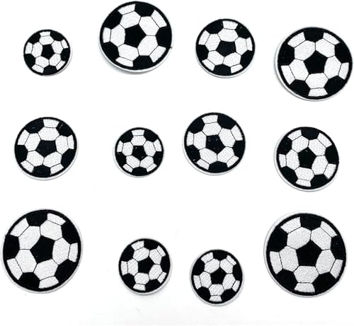 12 piezas de parches de fútbol para planchar, parche de fútbol para planchar, parches de fútbol, juego de 3 tamaños – parches bordados para ropa, vaqueros, mochilas, bufandas, camisetas, calcetines