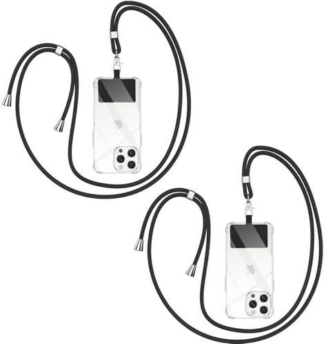 Yoedge 2 Pezzi Corda per Smartphone Universale, Regolabile Cordino da Collo Nylon Catena Collana Tracolla Laccio per Cellulare per iPhone/Samsung/Xiaomi e Maggior Smartphone - Nero/Nero