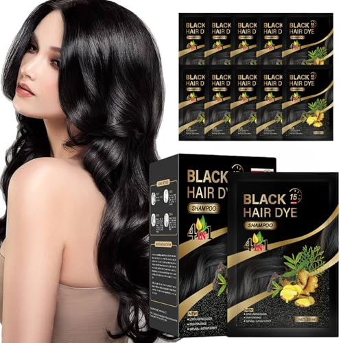 10 Pièces Shampoing Colorant 3 En 1, Shampooing Teinture Cheveux Noir 3 En 1, Shampooing Teinture Instantanée Pour Cheveux, Pour Hommes Et Femmes, Noir (20ml*10)