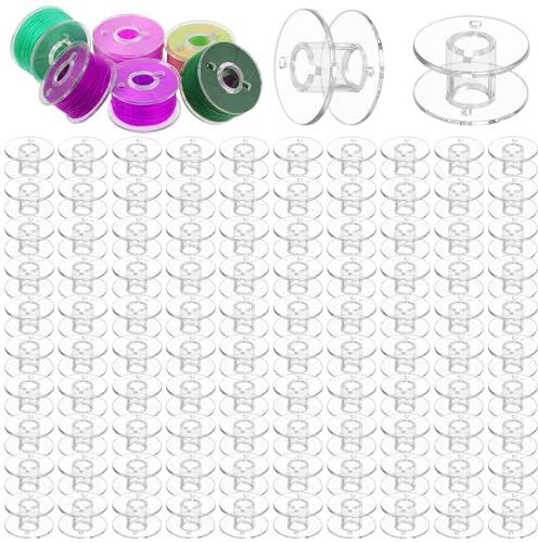 100 Pack Class 15 Clear Plastic Sewing Bobbins Compatible with Singer/Brother, Janome SA156 Machines, Polystyrene Bobbins, Standard Sizes Sewing Bobbin for Sewings Enthusiast Beginner, Embroidery, DIY