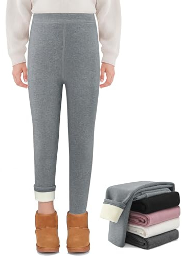 MASOCIO Leggins Felpa Termicos Niña Invierno Leggings Térmicos Algodón Mallas Termicas Calentitas Elásticos Largos Pantalon 10-11 Años Gris