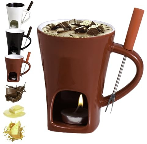 Genérico Taza para Fondue De Chocolate, Cerámico Taza para Fundir Chocolate con Vela, Tazas Calentar Chocolates con velitas Y Tenedor, Olla Calentadora Paras Queso, Mantequilla, Caramelos, Queso(A)