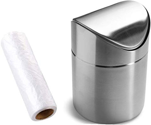 ZHOUWHJJ Essential-Mart Direct Mini poubelle de comptoir en acier inoxydable brossé avec couvercle basculant pour table de bureau, voiture, livré avec sac poubelle, 1,5 l, 5 options de couleur,