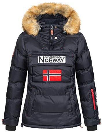 Geographical Norway Damen Winterjacke Belancolie Parka Jacke Schlupfjacke Skijacke Kapuze Webpelz (Schwarz, XL)