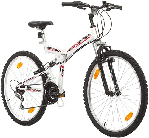 Multibrand Probike pieghevole da 26 pollici, con sospensioni complete, 18 marce, per uomo, donna, ragazza, ragazzi da 160 a 180 cm (nero-rosso1)