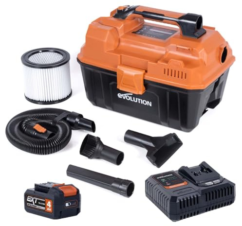 Evolution Power Tools R11VAC-Li Kabelloser Nass- und Trockensauger und Staubabsauger mit leistungsstarkem Motor, Gebläsefunktion – 4 Ah Akku, Ladegerät, Düsen und Filter im Lieferumfang enthalten