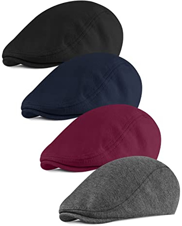 KUTTOR 4 Pieces Newsboy Men's Hat - Flat Cap Soft Stretch fit Men Cap - Cabbie Hunting Cap Ivy Hat for Men - Outdoor