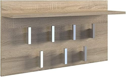 CDF Wandgarderobe mit Ablage Garderobenpaneel 7 Haken Kleiderhaken Wandhalterung für Flur Modernes Design Flurgarderobe Aufbewahrung Jackenhalter 70 x 20 x 40 cm - Eiche Sonoma