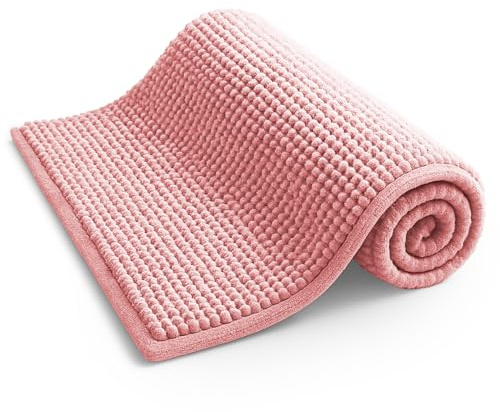 KEPLIN Non-Slip Microfibre Bath & Toilet Mat - Soft, Plush & Comfortable Rug with Machine Washable Design - Water Absorbent & Quick Drying to Keep Bathroom & Home Hygienic & Clean - (40x60cm) Pink