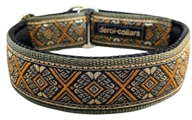 Schmuck Hundehalsband mit Polsterung Zugstopp-Halsband Martingale 4cm breit verstellbar (bis 38cm Hals- 44cm Kopfumfang inkl 6cm Zugstopp, Metallteile: Messing)