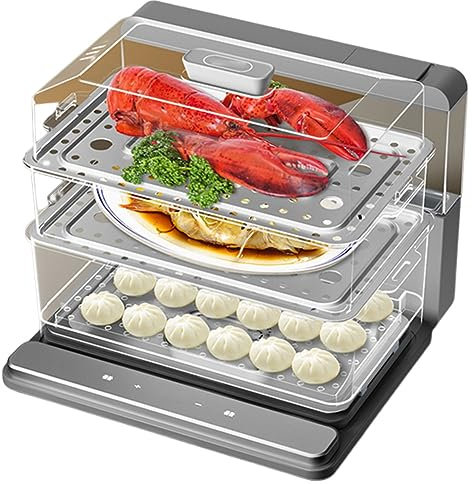 QUTBAG Vaporera eléctrica para Alimentos, 1100 W, 3 Niveles, Plegable, para Carne, Verduras, Vapor con 20 l, Gran Capacidad, 15 s, liberación de Vapor, 24 Horas, Cita para Verduras, Carne, Pescado