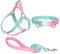 AIITLE Verbessertes Step-in-Hundehalftergeschirr & Leine & Halsband - Leichtes Hundegeschirr - für extra kleine Hunde, tägliches Spazierengehen und Training, Grün-Rosa, XS