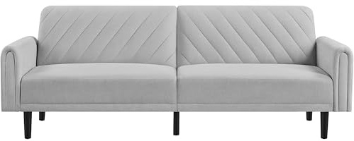 Yaheetech Click-clack 3-Seater Sofa Reclining Daybed Modern Fabric Futon Convertible Couch with Large Side Pockets for Living Room/Bedroom/Apartment Light Gray