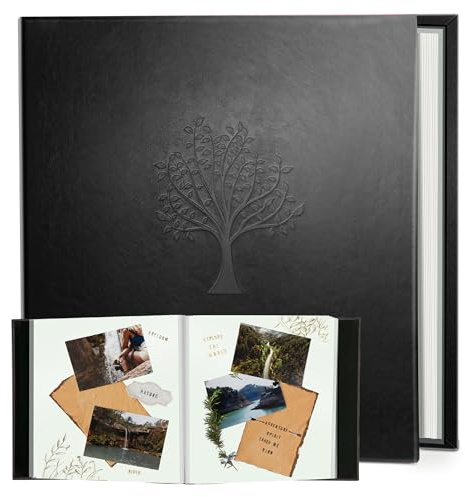 Rdylymx Large Photo Album Self Adhesive Scrapbook Album for 5x3 6x4 7x5 10x8 Pictures,40 Pages Leather Cover DIY Photo Book,Ideal Gifts for Family Travel Wedding Baby Black
