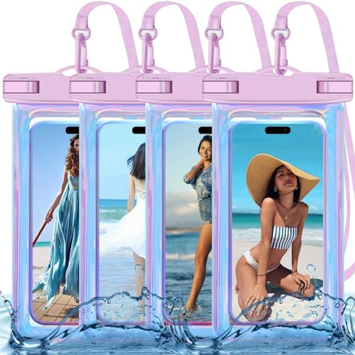 Up to 8.3 4 Pack Iridescence Universal Waterproof Phone Pouch, Large Phone Waterproof Case Dry Bag, Protection Level: IP68, Outdoor Sports for Apple iPhone,Samsung,and More, Iridescence 4 Pack