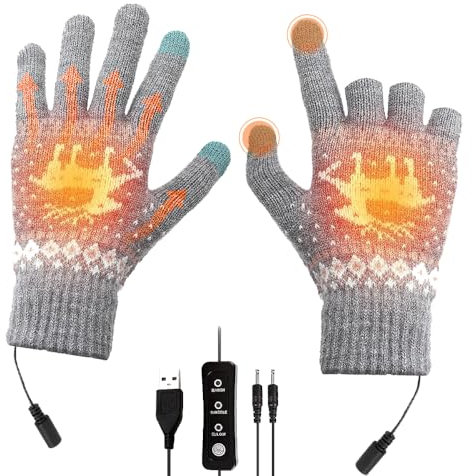 WDKXCN USB Beheizte Handschuhe, Beheizbare Handschuhe Damen, Strickhandschuhe Beheizbar, TouchscreenHandschuhe, Einstellbare Temperatur, Wärmende Handschuhezum Stricken für Drinnen Draußen