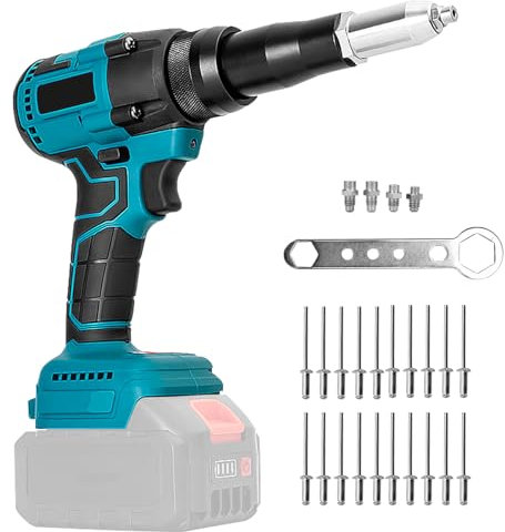 Rivettatrice a Batteria, Pistola per Rivetti Compatibile con Makita 18V Batteria, Pistola Rivettatrice Elettrica Senza Spazzole con Luce LED, Pinza Rivettatrice con 20 Rivetti (Senza Batteria)