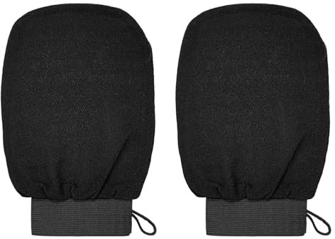2 Stück Peeling Handschuh, Schwarz Peelinghandschuh Körper, Effektives Peeling, Abgestorbene Haut, Sanfte Haut durch Tiefenpeeling für Damen und Herren