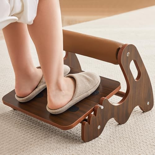 Foot Rest for Under Desk at Work- Ergonomic Wooden Footrest with 3 Height Positions and Soft Crossbar, Adjustable Rocking Foot Stool with Anti-Slip Surface for Home, Office