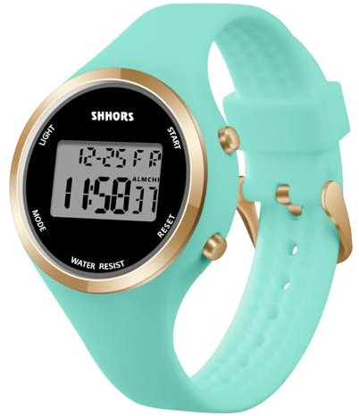 AOOSU Digital klocka för kvinnor, LED digital klocka med stoppur, sportkronograf silikonarmband funktion väckarklocka lysande urtavla lätt att läsa, Myntgrön