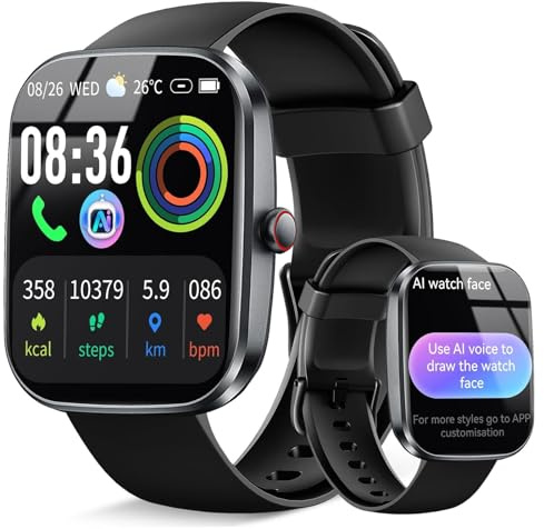 AI Smart Watch with ChatGPT, 1.91 AI Voice Smartwatch Men Women, Bluetooth 5.4 Call, 24/7 Heart Rate Sleep Monitor, 200+Watch Face,115+Sports IP68 Waterproof Fitness Activity Tracker for Android iOS