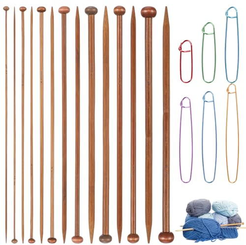 Elegaperma Lot de 6 épingles à tricoter en bambou - Avec 6 tailles - Aiguilles à tricoter en bois de sécurité - Pour pulls, écharpes, foulards, bonnets (2/3/4/5/6/7/8 mm)