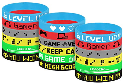 TUPARKA 18 Pcs Video Game Wristbands Rubber Bracelet Game Party Wristbands Supplies for Birthday Party Baby Shower Party Favors, 6 Styles