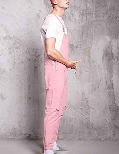 Fansu Peto Jeans Monos Hombres, Denim Jeans Bib Overoles Pantalón Vaqueros de Mono para Hombre Pantalones de Bolsillo Rotos Mezclilla Jumpsuit Casual (XL,Rosado)