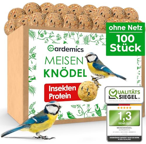 Gardemics Meisenknödel ohne Netz für Wildvögel, Insekten-Knödel [9 kg, ca. 100 Stück] Wildvogelfutter mit Insekten für Artenvielfalt im Garten | Proteinreiches Ganzjahresfutter