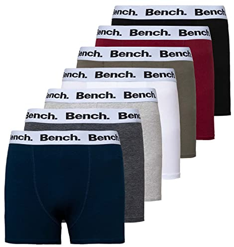 Bench Men's Marcos Boxer Shorts Multipack, 7 Pack, Assorted Colours | Breathable soft cotton blend, elasticated waistband and secure fit for daily wear, 7 pack; Assorted Colours