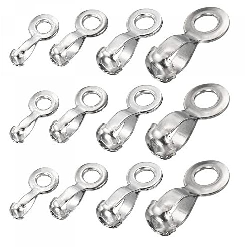 sourcing map Ball Chain Connector, Stainless Steel Pull Loop Crimp Link Clasp Connection Fit for 2.4/3.2/4.5/6mm Beaded Ball Chains, Silver Pack of 60