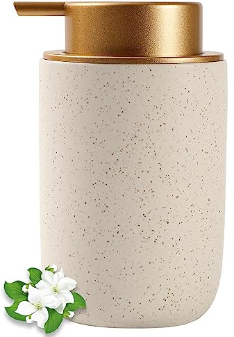 JiatuA Distributeur de Savon pour Les Mains – Flacons à Pompe Liquide en céramique Rechargeable pour décoration de Salle de Bain, Cuisine, Chambre à Coucher, Ferme, dortoir, Beige Mat – 355 ML