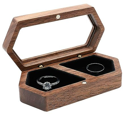Walnuss Holz Ring Box, Ringbox Hochzeit Ringschatulle für Hochzeit und Verlobung, Schwarz