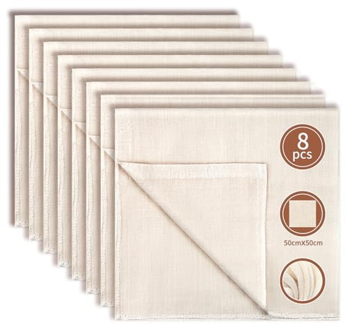 Nenull 8 Pièces Etamine Alimentaire 50x50cm Cheese Cloth Mousseline Lavable Réutilisable Coton Lin Écru Étamine pour Confiture Filtrer Fromage Beurre Jus Lait de Noix