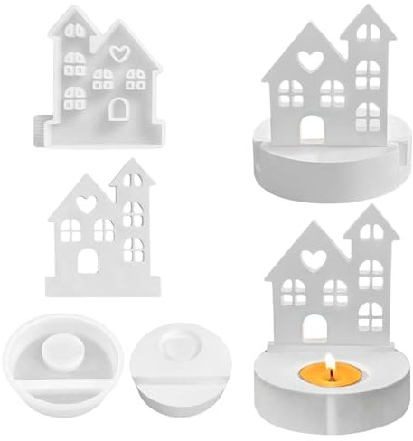Silikonform Haus mit Sockel - Kerzenhalter und Gießform für Teelichter aus Beton