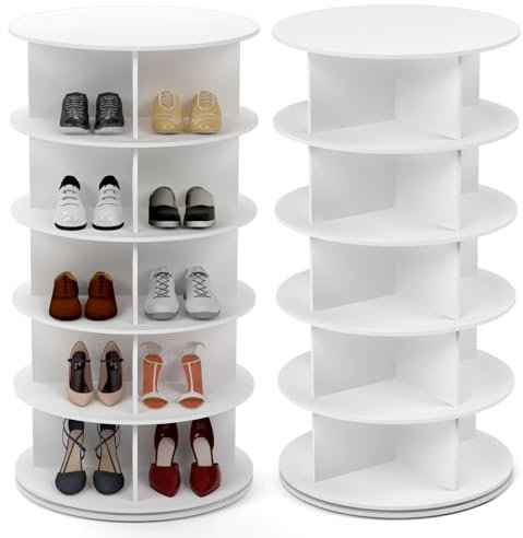PTUWODS Drehbares schuhschrank, drehbares 360-Grad-Schuhregal, Aufbewahrung, rundes Karussell, vertikale Handtasche, drehbar, Schuhschrank-Organisation (Weiß, 5 Etage)