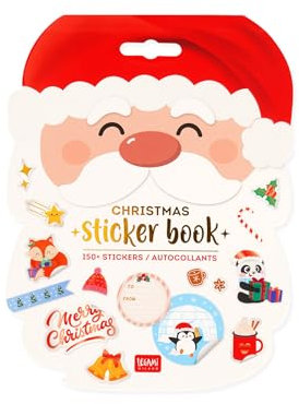 Legami - Weihnachts-Stickerbuch, 8 Blätter mit mehr als 150 Papierstickern, Stickerbuch mit Geschenketiketten, Verschlussstempel, dekorative Sticker für Weihnachten, Bianco