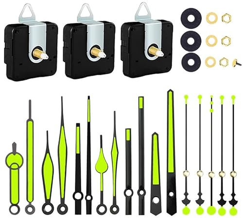 Lautloses Quarz-Uhrwerk, 3 Stücke Quarz-Uhrwerk, Uhrwerk für Wanduhr Uhrwerk, Quarzuhrwerk Uhrlaufwerk mit Hohem, mit 6 Verschiedene Paare Hände Uhr Ersatzteile Ersatz, für Wanduhr (20 mm)