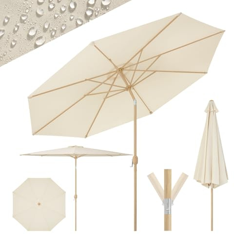 Woltu trädgårdsparaply φ300 cm UPF 50+ lutbar, solskydd, med vevöppning/stängning, strandparasol, för terrass, pool, trädgård, utan stativ, beige, Beige, φ300 cm