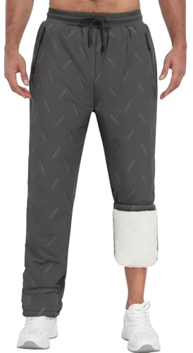 Voqeen Pantalones Chandal Hombre Invierno Termico Pantalon Forro Polar con Bolsillos de Cremallera Pantalones Jogging de Sherpa Deportivos Cintura Elástica Ajustado