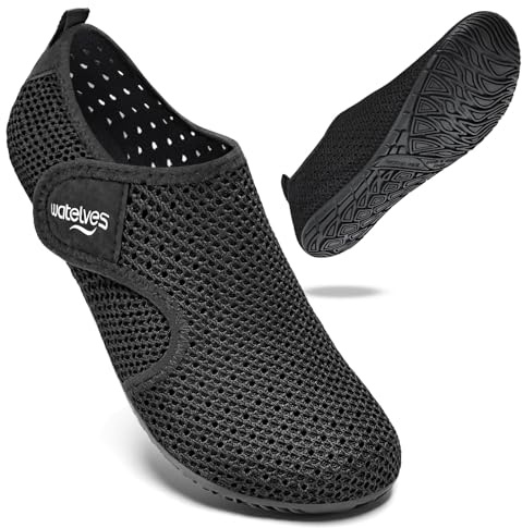 WateLves Badeschuhe Wasserschuhe Herren Damen Schwimmschuhe Strandschuhe Aquaschuhe Schnell Trocknend Breathable Surfschuhe Beach Pool Unisex(Netzauge Schwarz 38/39)