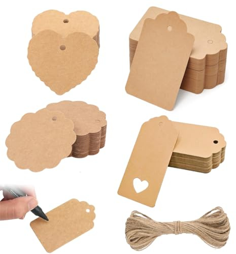 120 PCS Etiquetas de Papel Kraft Etiquetas de Regalo Etiquetas Marrón kraft Etiquetas con Cuerda de Yute para Manualidades,Navidad,Cumpleaños