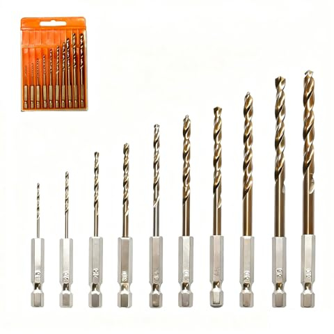 GoldOars 10 Pièces Coffret de Forets Métal Kobalt M35 HSS à Queue Hexagonale (Ø1,5-6,0 mm) Foret Beton Bois pour Acier Inoxydable, Métaux Durs, Acier, Fonte avec Boîte de Rangement