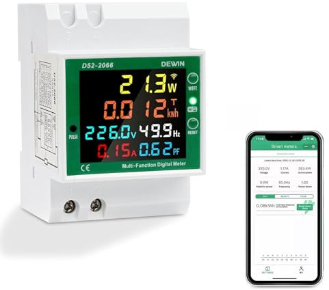 DEWIN Misuratore Energia Elettrica Wifi,6 in 1 AC 40-300V 100A Contatore Energia Elettrica Misuratore Di Energia Elettrica su Guida DIN con Display LCD(Con Manuale in Italiano)