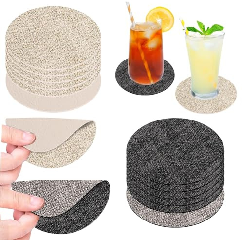Juego de 12 posavasos de piel sintética de doble cara, posavasos de cristal antideslizante, lavable, posavasos para mesa de café