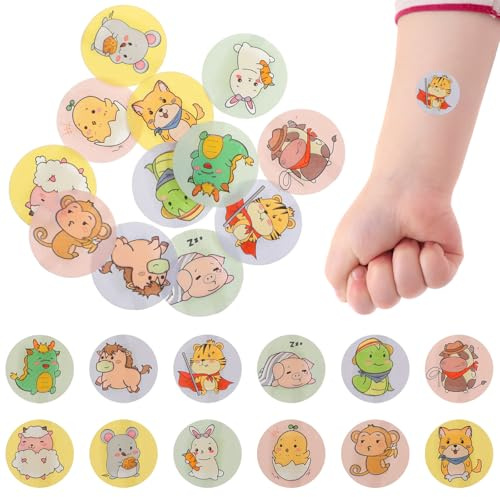 CHILDWEET 120 Parches Adhesivos Redondos para Proteger Pequeñas Heridas con Dibujos Animados Parches Transpirables de Pe para Niños y Adultos en Camping y Senderismo