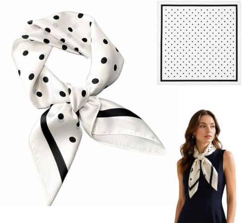 Elovara Silk Satin Womens Square Scarf 70x70cm Polka Dot Head Wrap Bandana | Lightweight Hair Bandana, Vintage Polka Dot Print Neck Neckerchief, Soft Head Wrap for Sleeping and Handbag Accessory