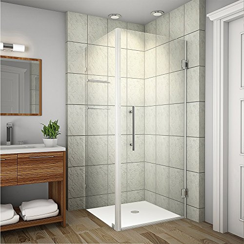 Aston SEN993-CH-34-10 Aquadica GS Completely Frameless Square Hinged Shower Enclosure with Glass Shelves, 34 x 34 x 72, Polished Chrome